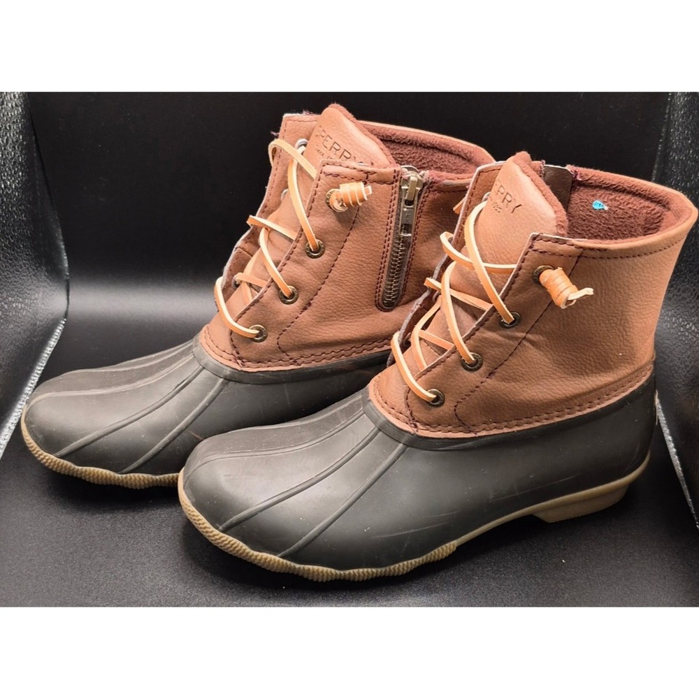 Sperry Saltwater Duck Boots Womens 7 Brown Tan Leather Rubber Ankle Boot